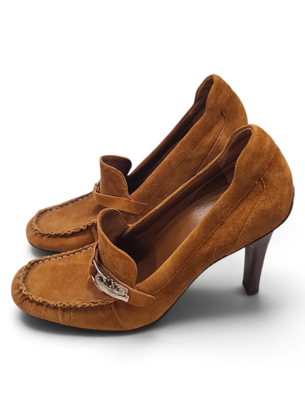 Women's Brown Suede High Heel Loafer Pumps
